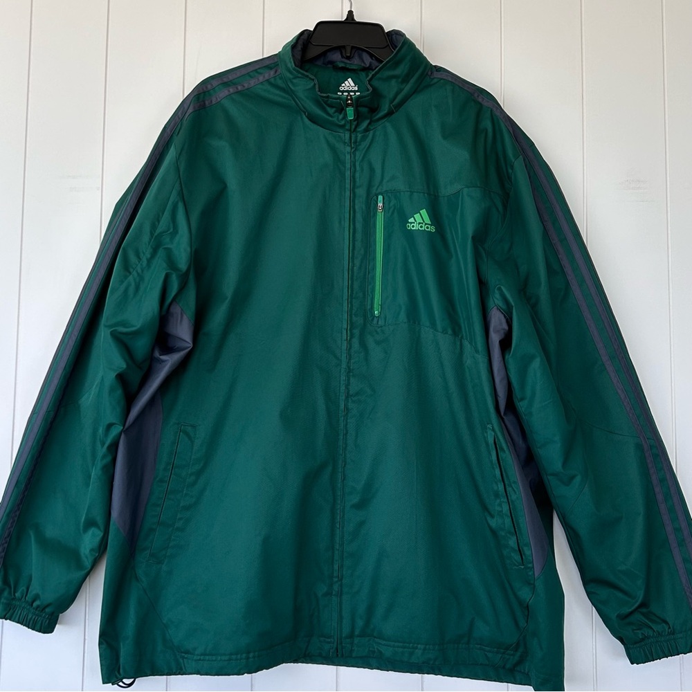 Adidas Brand Men’s Full Zip‎ Hooded Windbreaker Green/Gray Size 2XL